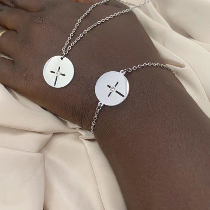 Ensemble bracelet chaîne dame croix