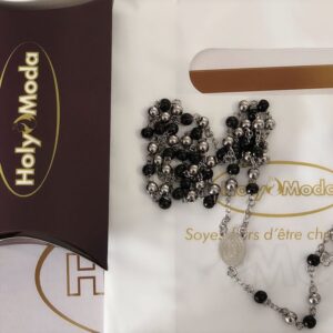 CHAPELET PLAQUE NOIR 6 mm
