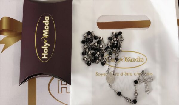 CHAPELET PLAQUE NOIR 6 mm