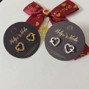 BOUCLES D'OREILLE CROIX AVEC COEUR ET PIERRE