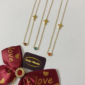 CHAINE CROIX AVEC PIERRE PLAQUE OR