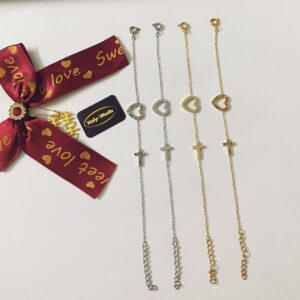 Bracelet croix, cœur avec pierre