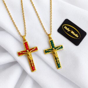 CRUCIFIX DOREE BLEU / ROUGE